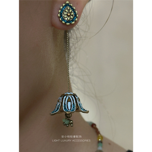 安小柏 韩国姜妍欧尼同款中餐厅花朵耳环法国平替显脸瘦长耳坠女