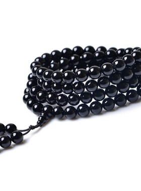 天然黑玛瑙108粒手链多圈108颗