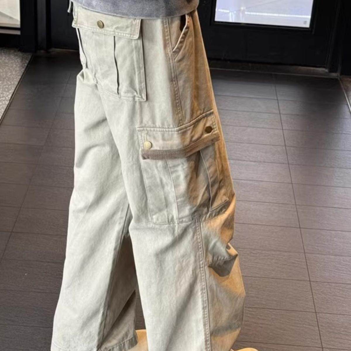 美式复古多口袋工装男女直筒裤设计感小众cleanfit情侣阔腿牛仔裤