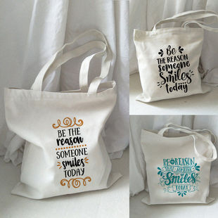 Letter Canvas Tote Bag帆布包日系简约字母大容量百搭手提单肩包