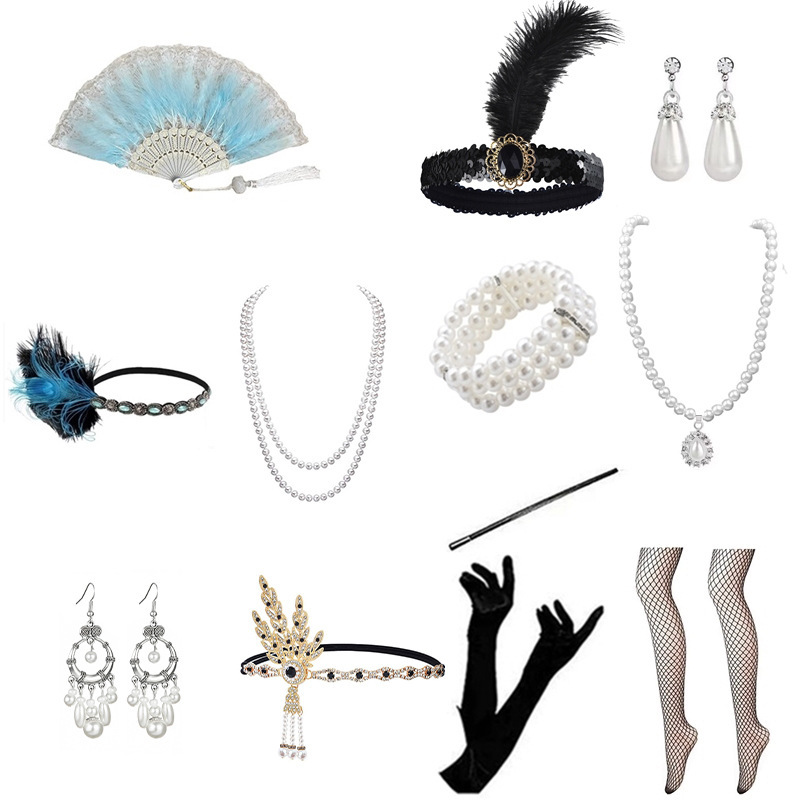 1920s年代复古中世纪风格高端头饰盖茨比同款配饰羽毛头带手套珍