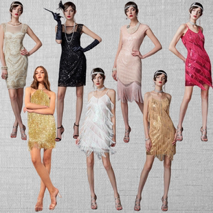 复古连衣裙1920舞会宴会礼服 亮片性感女装 欧美款 盖茨比服装