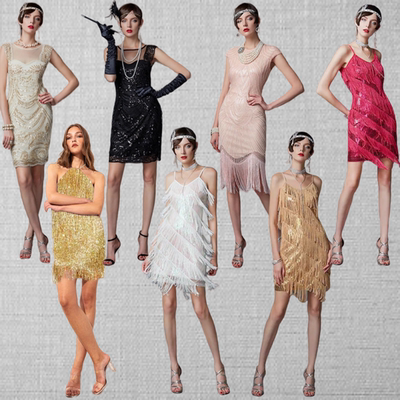 欧美款盖茨比服装亮片性感女装复古连衣裙1920舞会宴会礼服