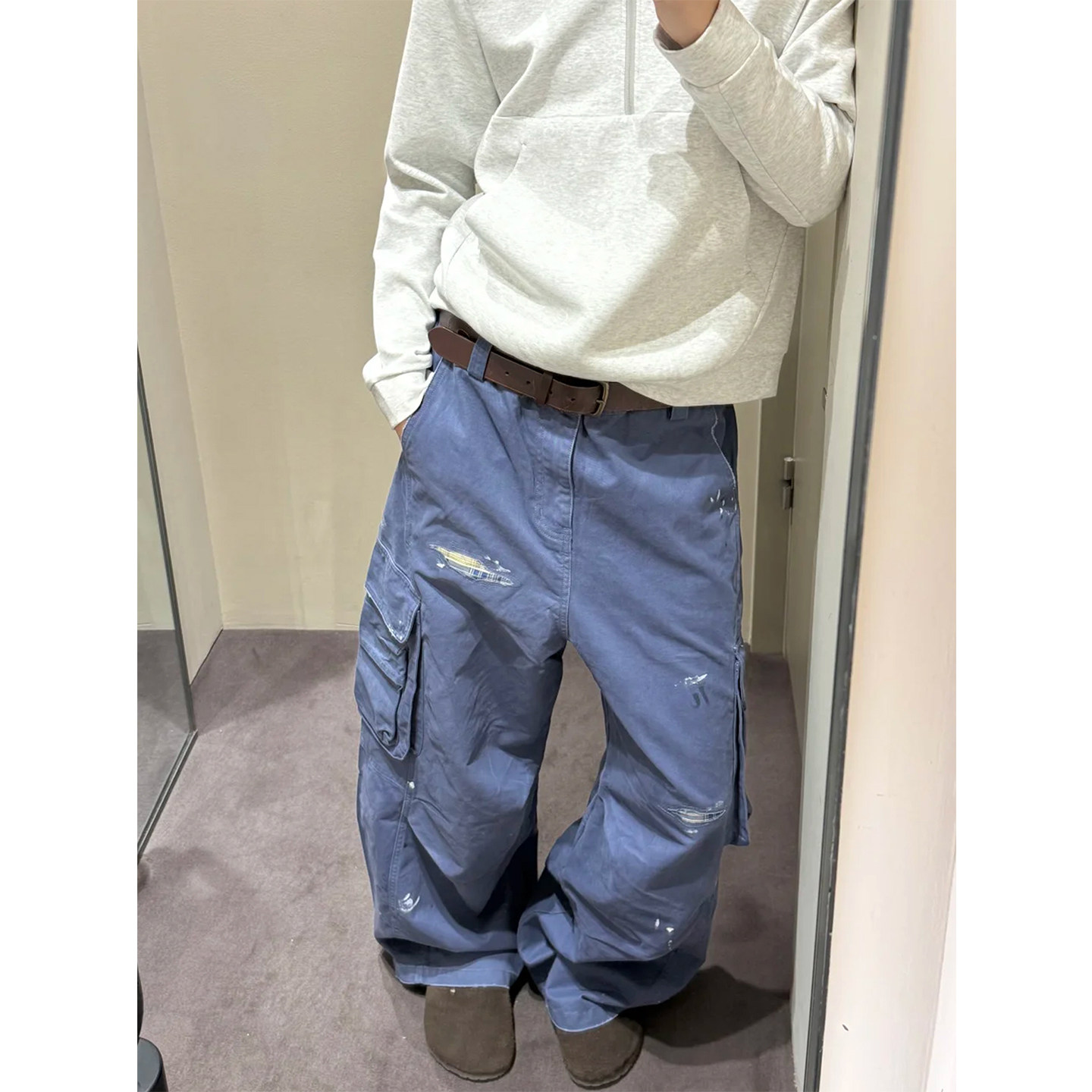 newvintage水洗法工蓝工装裤男美式复古高级感破坏小众宽松阔腿裤,男装,休闲裤,淘宝优惠券,粉丝福利购,淘宝优惠卷