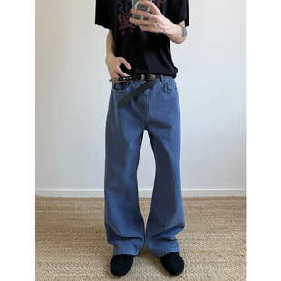 cleanfit法工蓝微喇牛仔裤男春季潮牌高街直筒裤子美式弯刀工装裤