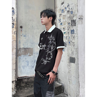 男夏季 Polo衫 小众高街体恤 街头荆棘哥特风亚文化暗黑印花短袖 美式
