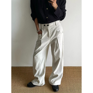 男女宽松直筒阔腿褶皱垂感休闲弯刀裤 裤 vintage风 高级感西装 美式