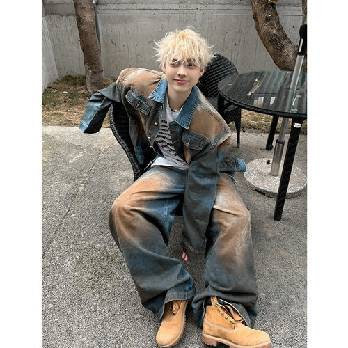 “废土”小众复古做旧牛仔外套男