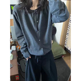 慵懒感假二件开衫毛衣男女秋季韩系拼接休闲宽松亨利领针织衫外套