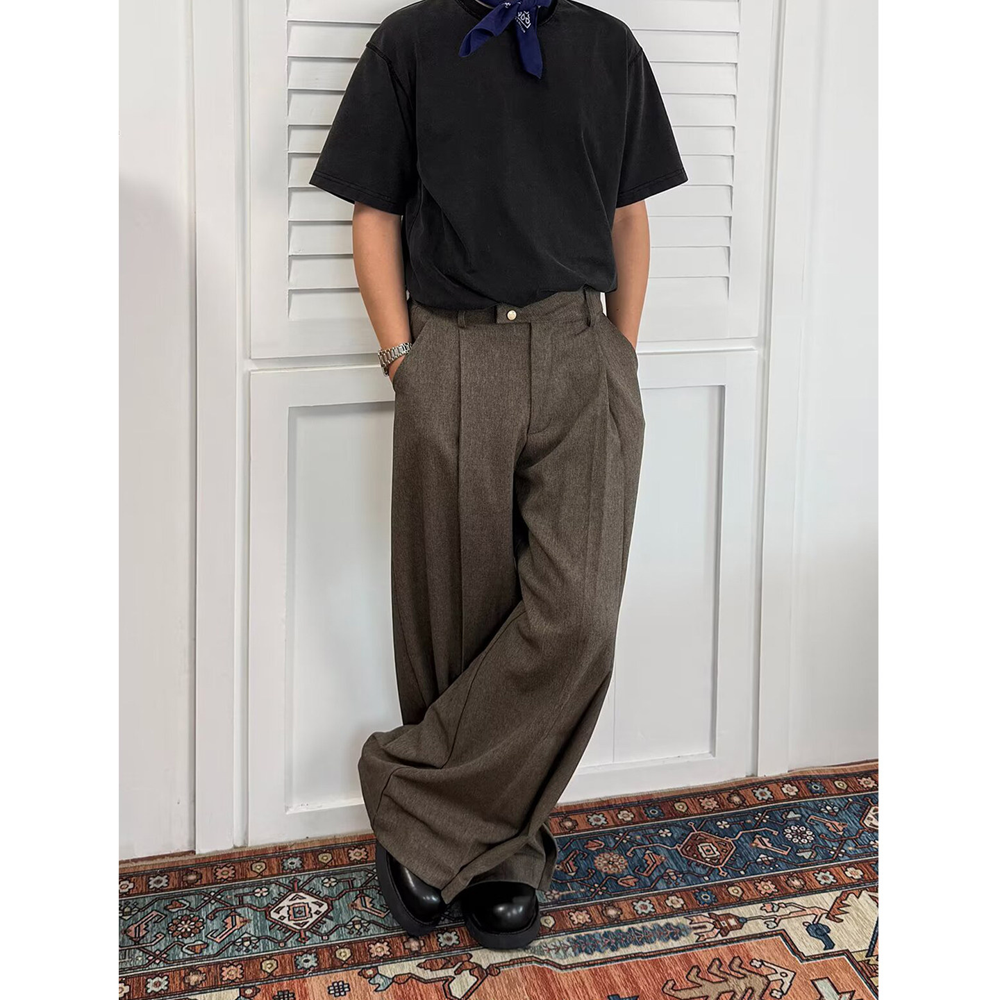 美式复古压褶高级感西装裤男通勤精致韩系垂感宽松cleanfit阔腿裤