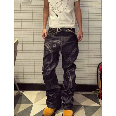 多缝线和平鸽赤耳原牛牛仔裤男小众美式嘻哈堆积设计感宽松直筒裤