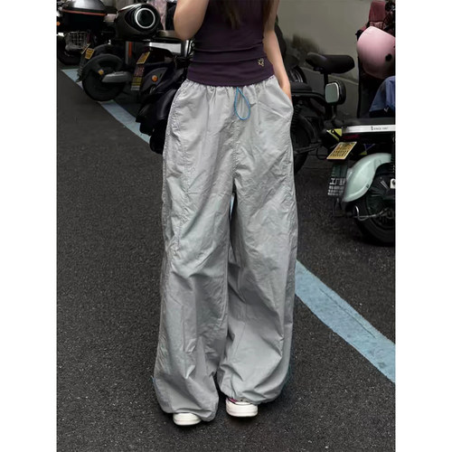 夏季速干户外轻量阔腿裤男女薄款宽松直筒cleanfit松紧腰休闲长裤