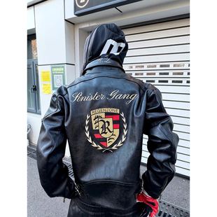 小众赛车风刺绣重工明星同款 机车服皮衣男女亚比暗黑系PU皮夹克潮