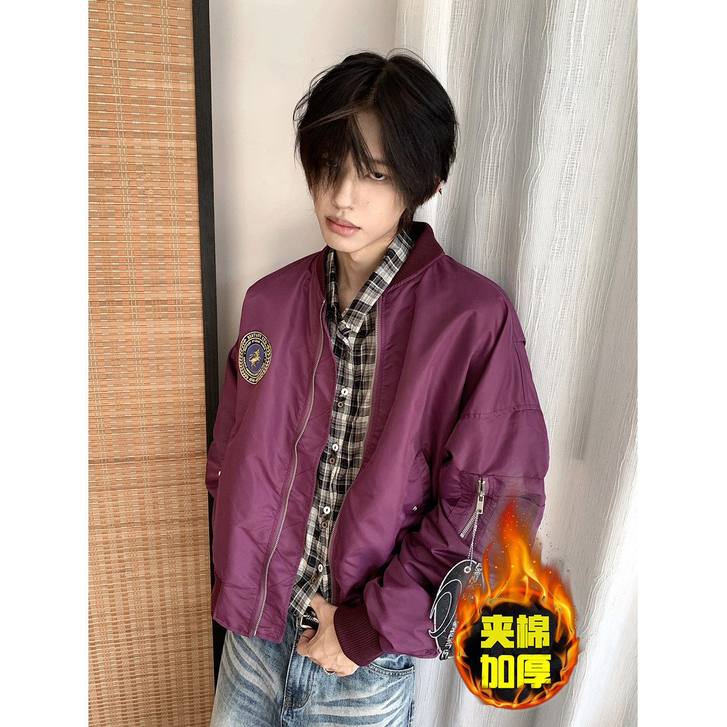 明星同款徽章刺绣飞行员棒球服棉衣男女冬季夹棉宽松美式高街棉服