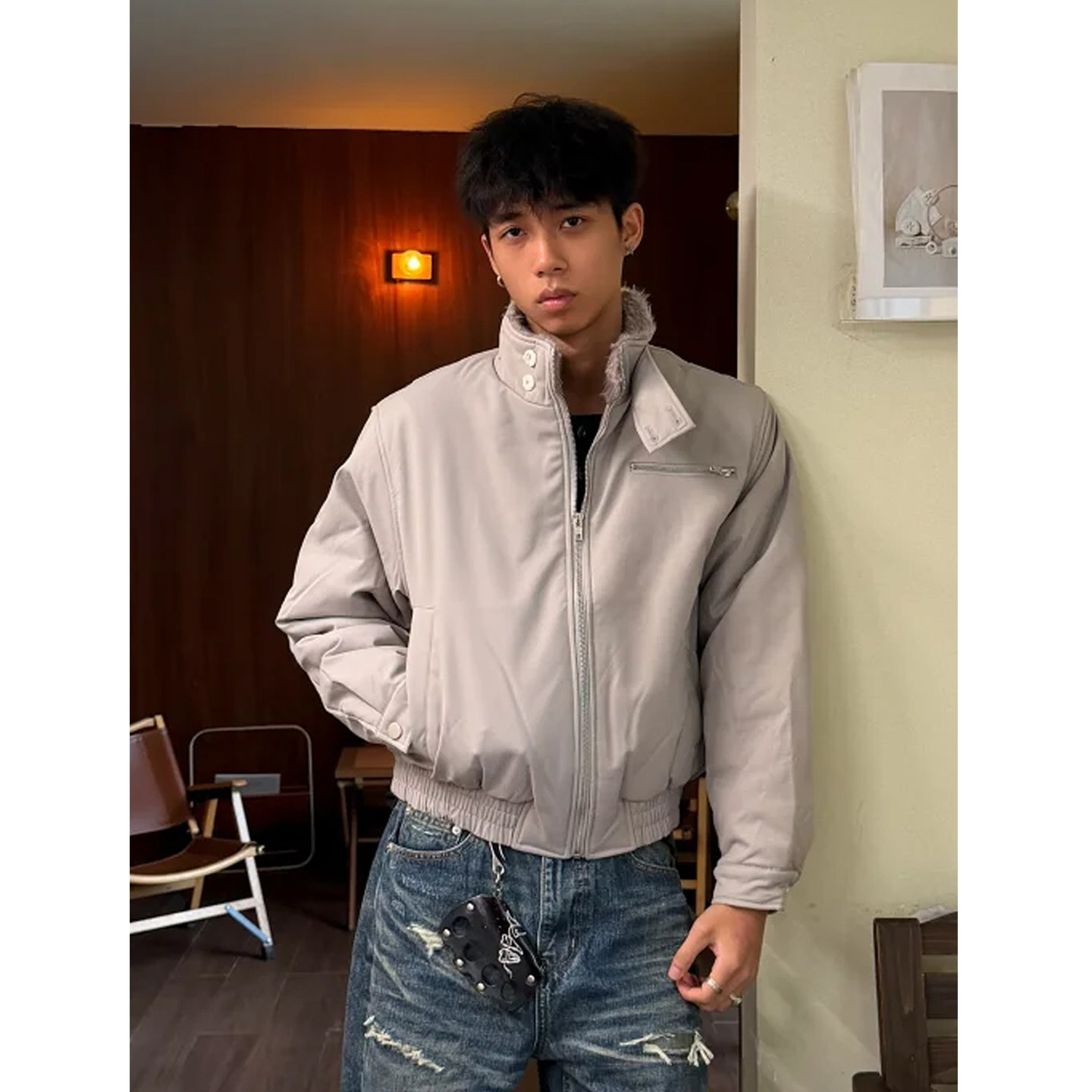 毛领哈灵顿棉服男女冬季美式潮牌加厚活页分割bomber版型短款夹克,男装,棉衣,淘宝优惠券,粉丝福利购,淘宝优惠卷