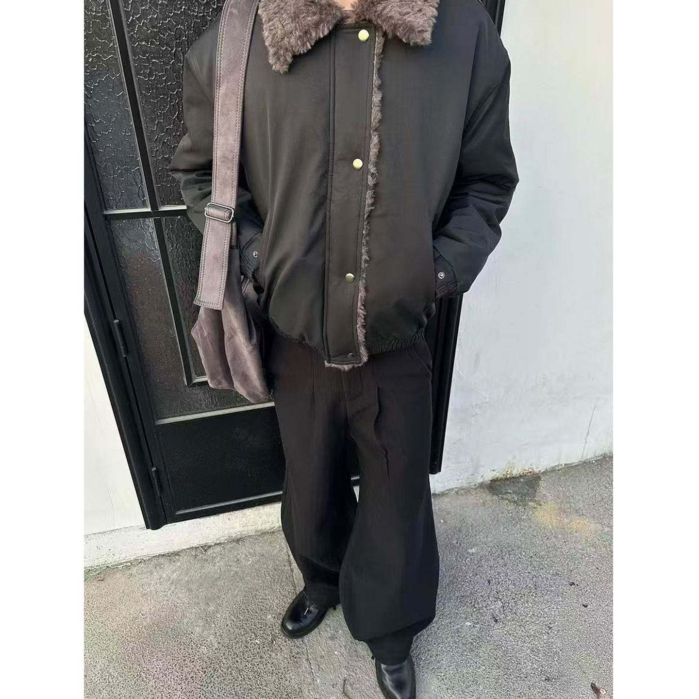 美式毛绒翻领bomber廓形短宽保暖御寒棉服男女款cleanfit加厚棉衣