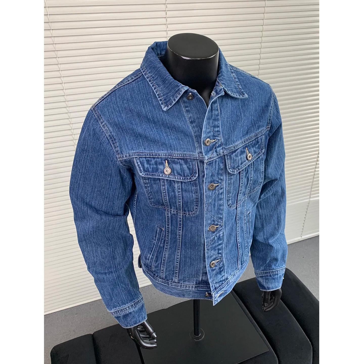 蓝色廓形水洗cleanfit牛仔外套男春季美式潮牌小众肌理感翻领夹克,男装,夹克,淘宝优惠券,粉丝福利购,淘宝优惠卷