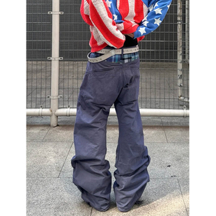 3D打印百家布格子拼接弯刀法工裤男休闲嘻哈美式风堆积感亚工裤子