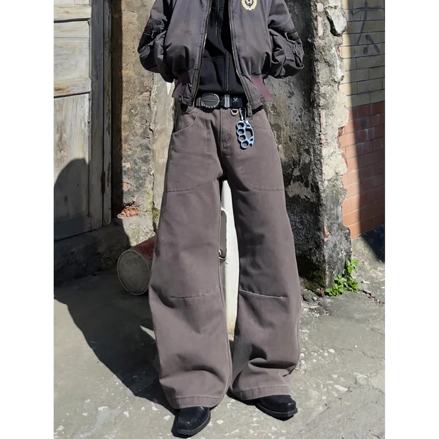 美式高街美拉德棕色工装休闲裤男直筒clranfit痞帅高级感阔腿裤子