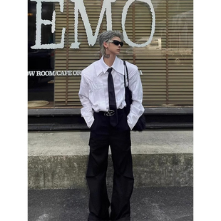 法式白色垫肩长袖衬衫男款cleanfit高级感痞帅宽松休闲衬衣外套潮