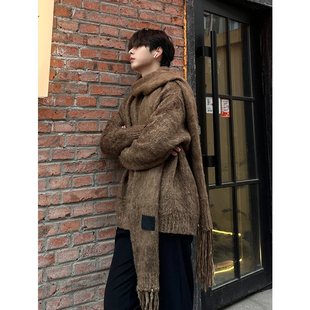 送围巾 cleanfit秋冬季保暖毛衣男女慵懒复古痞帅美式宽松针织衫