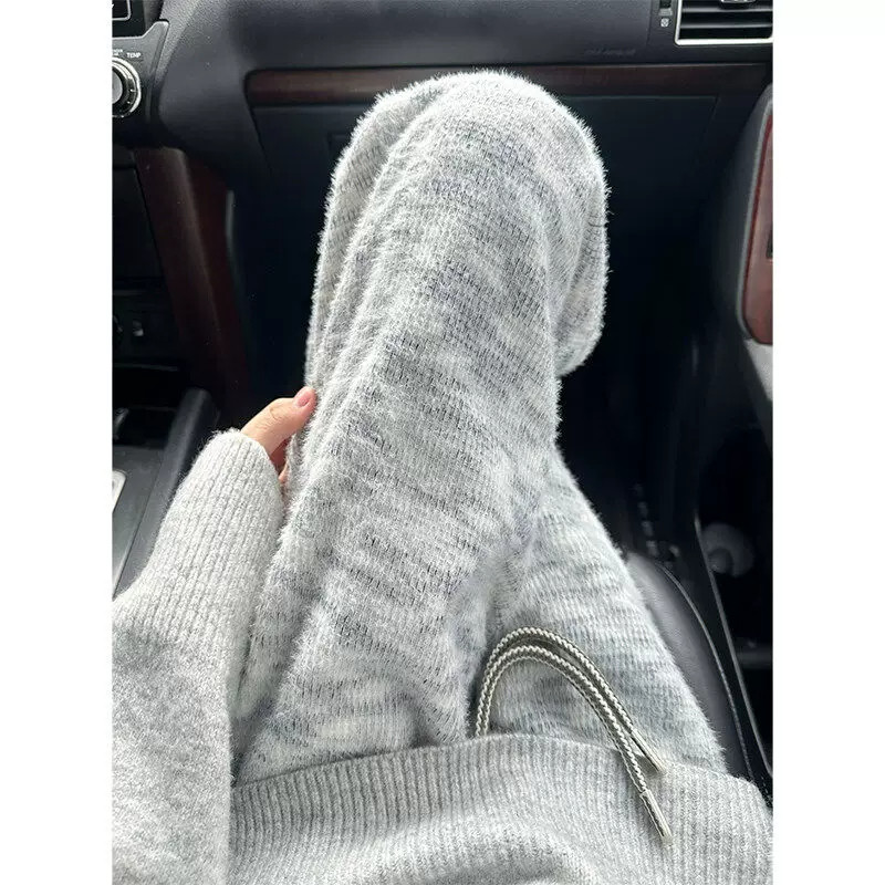 仿马海毛软糯毛绒绒休闲卫裤男女秋冬季保暖小香风美式慵懒直筒裤