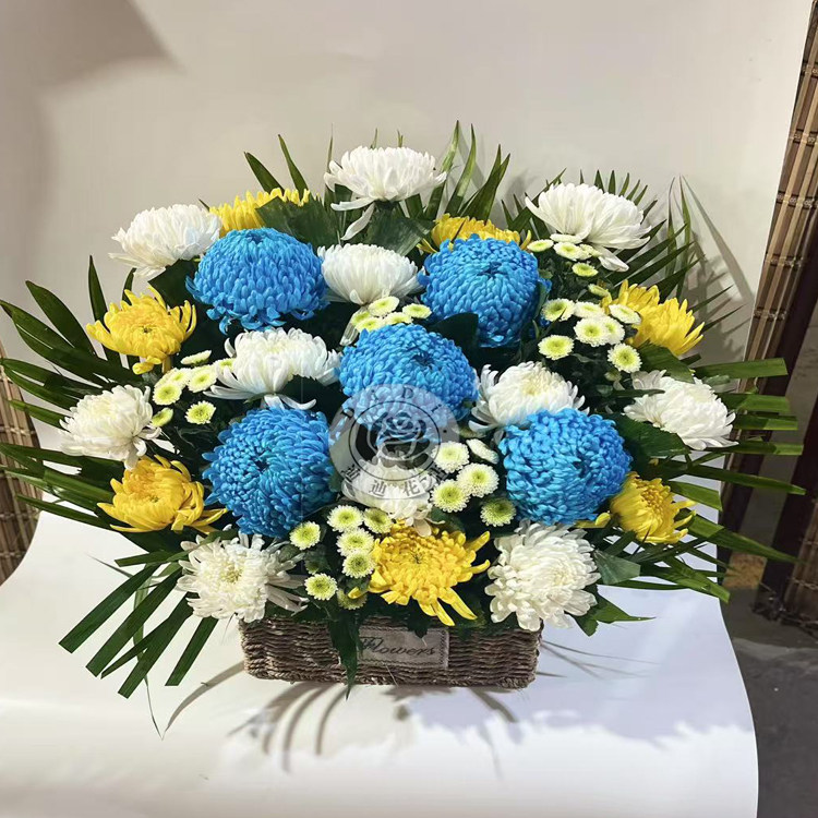 清明节牡丹菊扫墓花篮祭奠上坟祭拜去世灵堂鲜花下葬殡葬花北京