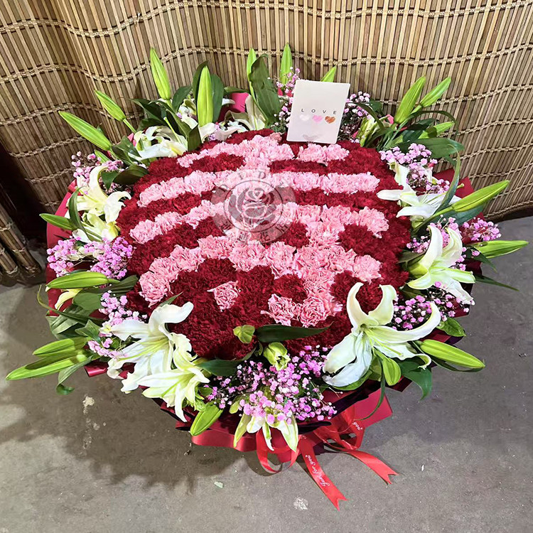 超大99朵康乃馨祝寿花篮9枝多头白百合长辈生日老人寿宴北京送花