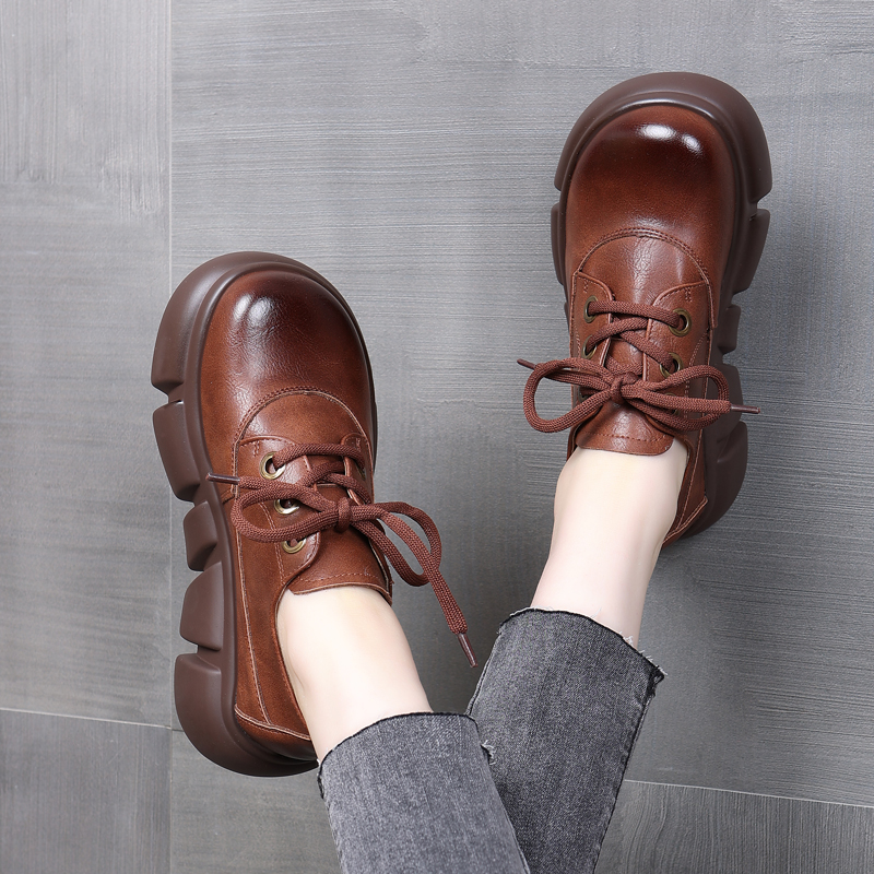 复古松糕底时尚真皮单鞋