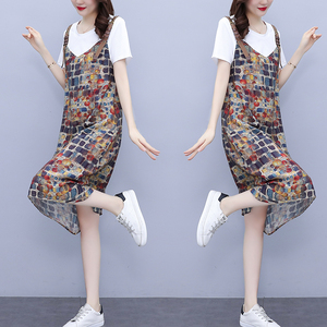 RM2523#新款韩版大码女装时尚洋气假两件拼接气质显瘦连衣裙