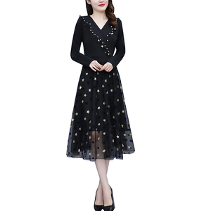 RM21051#韩版大码女装洋气减龄网纱拼接收腰显瘦时尚连衣裙