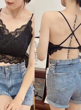 新款蕾丝美背乳胶垫无钢圈网红爆款法式吊带背心裹胸女士打底内衣