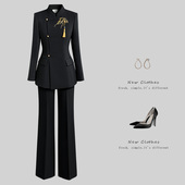 国风刺绣美容工作服前台接待工装 新中式 春秋气质修身 套装 职业西装