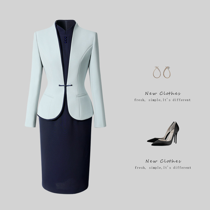 新中式职业女裙套装气质修身前台接待礼仪工作服美容茶艺师工装