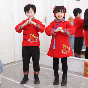儿童汉服女童拜年服宝宝男童唐装喜庆过年中国风冬装周岁礼服男孩