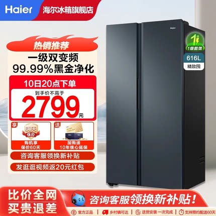 Haier/海尔BCD-616WGHSSEDC9对开门616L一级变频嵌入风冷无霜冰箱