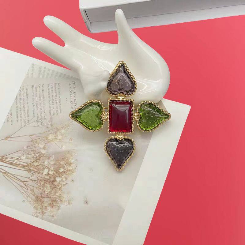 vintage中古打标爱心琉璃胸针复古花朵十字架胸针项链吊坠两用女,饰品/流行首饰/时尚饰品新,胸针,淘宝优惠券,粉丝福利购,淘宝优惠卷