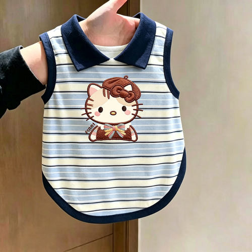 跨境狗狗猫咪夏季外衣服POLO衫撞色条纹透气背心小型犬比熊雪纳瑞