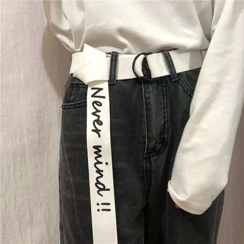 帆布腰带男女通用双环扣皮带Never Mind字母印花学生时尚加长裤带