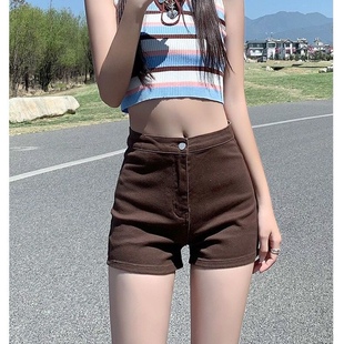 短裤 棕色牛仔短裤 高腰紧身网红辣妹百搭薄款 夏季 子潮 女2022年新款