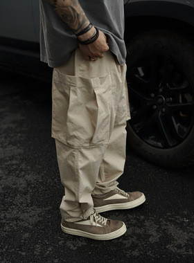 Gnomes lab 24SS 沙洗纯棉格子布抽绳不规则多口袋工装长裤