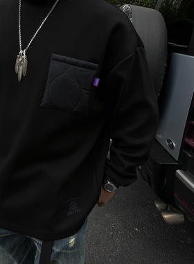 Gnomes lab × STAY WILD 联名24SS复合绒撞色拼接口袋空气层卫衣