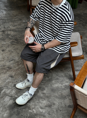 Gnomes lab 24SS 定织320g舒适蓬松肉感棉宽条纹色织宽松短袖T恤