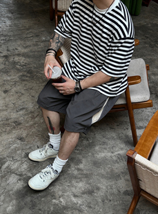 Gnomes lab 24SS 定织320g舒适蓬松肉感棉宽条纹色织宽松短袖T恤