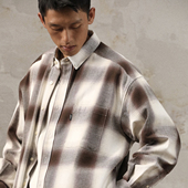 Gnomes 定染定织高密度纯棉棕色格纹宽松廓形纯棉衬衫 lab 23AW