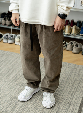 Gnomes lab 23AW 重磅紧密纺细坑条磁铁调节扣灯芯绒锥形休闲长裤