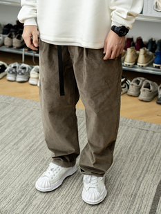 Gnomes lab 23AW 重磅紧密纺细坑条磁铁调节扣灯芯绒锥形休闲长裤