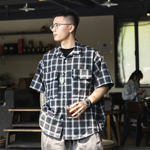 衬衫 Gnomes 定织定染棉麻涤混纺色织古巴领格纹短袖 23SS lab