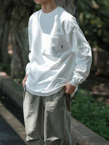 口袋长袖T恤日系复古男