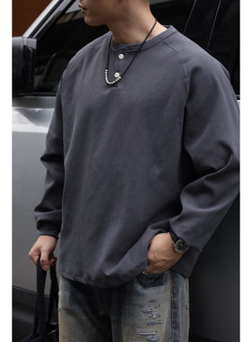 Gnomes lab 25AW SOLO TEX华夫格亨利领牛角袖纯色长袖t